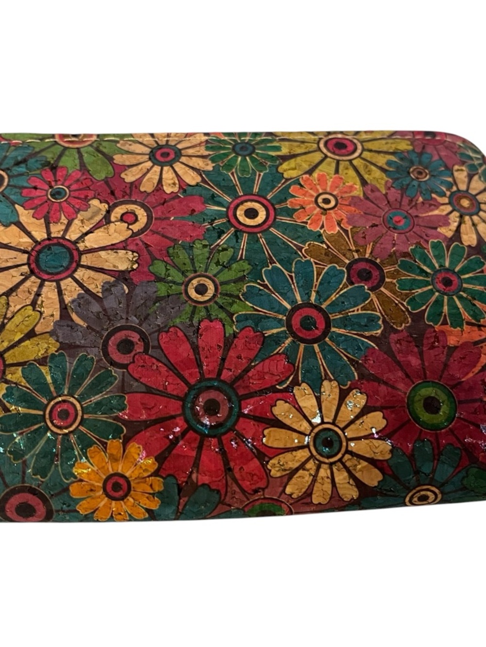 Multicolor Floral Leather Wallet - Vibrant Daisy Print